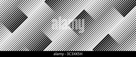 Geneigtes schwarz-weißes Streifenmuster. Hintergrund diagonaler paralleler Linien. Hintergrundbild mit dynamischem Halbtoneffekt. Abstrakter geometrischer Druck mit optischer Illusion. Vektorgrafik. Stock Vektor