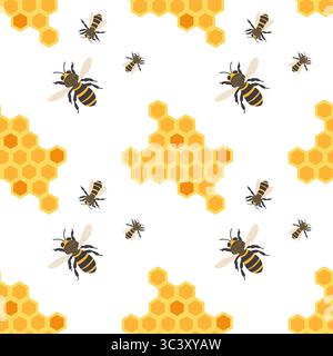 Muster mit Bienen und Waben in einem lebhaften und fröhlichen Layout Stock Vektor