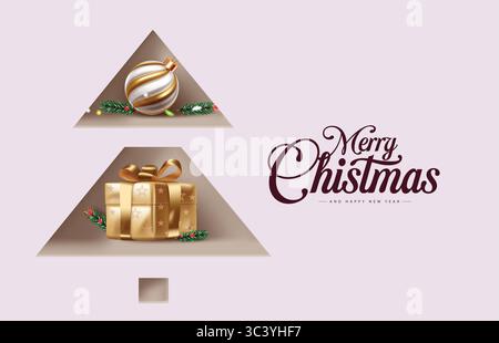 Minimalistischer Weihnachtsgruß auf rosafarbenem Hintergrund. Weihnachts-Clipart. Stock Vektor