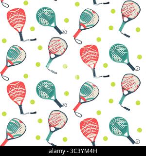 Nahtloses Padel-Muster mit Tennisschlägern, Bälle und Sportsymbolen für Club-Design oder Match-Hintergrund mit Paddelvektor und Team-Game-Konzept Stock Vektor