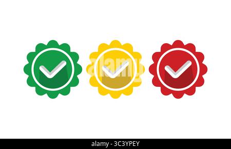 Symbole Zur Überprüfung Von Farbabzeichen – Verifiziertes Genehmigungssiegel Stock Vektor