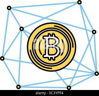 Kryptowährung und Blockchain einfaches Zeichnungssymbol, Illustration von digitalem Finanzwesen und dezentralisiertem System, Vektorillustration Stock Vektor