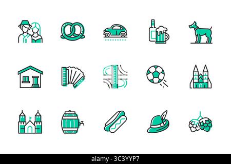 Reisen Sie nach Deutschland – eine Reihe von Symbolen im Liniendesign Stock Vektor