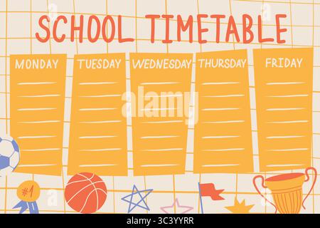 Vorlage für Zeittabelle „zurück zur Schule“. Schule, Studium, Bildungskonzept. Vektor-Illustration für Schule, Schüler, Schüler Stock Vektor