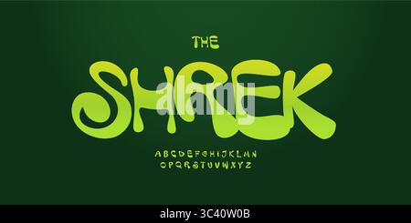 Grünes Hüpfalphabet, funky Gelee-Buchstaben, Schleim-Zeichentrickschriftzug für Kinder-Logo, verspielte Headline-Schriftzeichen, Monster-Typografie, Oger-Märchen Stock Vektor