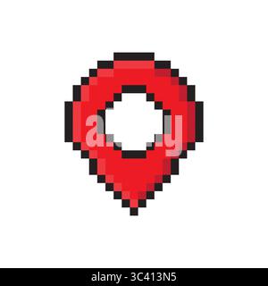 Einfaches Pin-Pixel-Symbol-Design. Rotes Schild auf weißem Hintergrund. Vektorabbildung. Stock Vektor