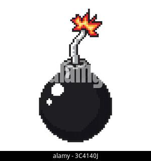 Pixelgrafik Illustration Zeichnen Bildmaterial Bit Design Charakter Symbol Satz Bombe tnt Boom. Stock Vektor