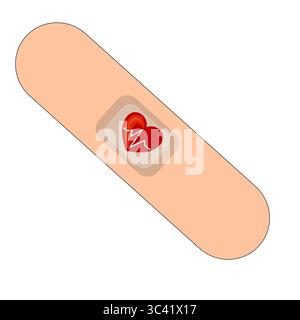 Ein Vektor-Cartoon-ähnliche Klebebandage mit einem Herzsymbol in der Mitte, die Gesundheit und Pflege repräsentiert. Stock Vektor