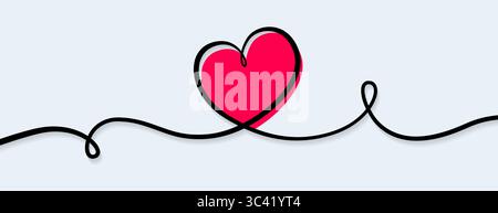Herz handgezeichnet. Kontinuierliche Herzlinienzeichnung. Design-Skizze „Heart for Love“ mit einer Kontur. Simplicity-Schild isoliert auf weißem Hintergrund. Vektorabbildung Stock Vektor