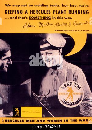 Wir schweißen zwar keine Tanks, aber, Junge, wir halten eine hercules-Fabrik am Laufen... Und das ist etwas in diesem Krieg. Herkules Männer und Frauen im Krieg. WWII Homefront Poster USA Stockfoto