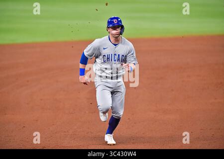 29. April 2021: Nick Hoerner, Infield-Spieler der Chicago Cubs, läuft während des fünften Inning eines MLB-Spiels gegen die Atlanta Braves im Truist Park in Atlanta, GA, zur dritten Base. Austin McAfee/CSM(Kreditbild: &Copy; Austin McAfee/CSM via ZUMA Wire) Stockfoto