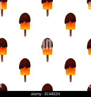 Nahtloses Muster mit Halloween-Eis. Helle Illustration von orangefarbenem Eis mit Schokolade Stockfoto
