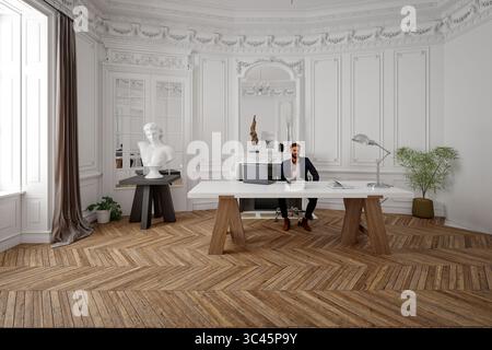 3D-Rendern, Heimbüro, Remote-Arbeiten Stockfoto