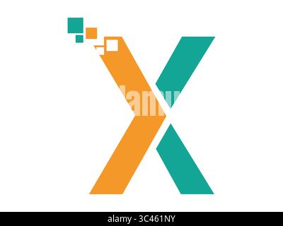 Pixelstil X Letter Symbolvektor. Retro-Alphabet-Symbol mit blockiertem Pixeldesign. Perfekt für digitale Spiele, technische Logos, Benutzeroberfläche, Apps und Web-ico Stock Vektor