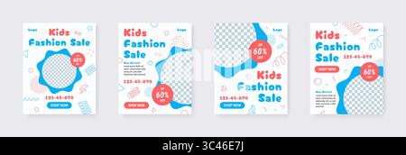 Untergeordnete Banner. Post in sozialen Medien. Online-Fashion-Flyer oder Werbeaktion für Kreativgeschäfte. Niedliches Logo für Kleinkinder. Transparenter Kreisrahmen. Einkaufsangebot für Kinder. Vektorrabatt-Werbelayouts festgelegt Stock Vektor