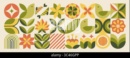 Grünes Blattmuster. Logo für Obst-Lebensmittel, abstrakte Blumen- oder ökologische Landwirtschaftselemente, Öko-Pflanzen für frische Bauernmarke. Geometrisches botanisches geometrisches Ornament. Vektor Sommer Hintergrund minimales Design Stock Vektor