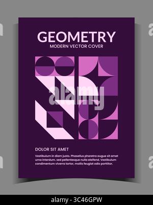 Geometrisches Poster. Hintergrund der abstrakten Geometrie. Flyer- oder Bannerdesign in violetten Farben. Moderne Kulisse im Bauhaus-Stil. Minimalistisch moderne Tapete, Notizbucheinband. Vektorabbildung Stock Vektor