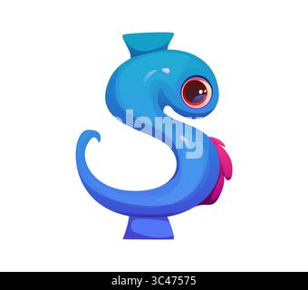 Gruseliges Monster-Zeichen Schriftzeichen Zeichensetzung Dollar Währungszeichen. Bugaboo Monster Charakter Schriftart Element, Horror Kreatur Zeichentrickfilm Vektor Kinder ABC Schriftsatz Marke. Bogle Personage englisches Schriftzeichen Stock Vektor