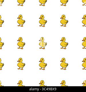 Ein nahtloses Vektormuster mit niedlichen gelben Ententchen auf weißem Hintergrund, ideal für Kinderdesigns oder verspielte Themen. Stock Vektor