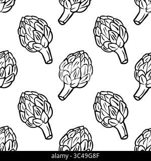 Nahtloses Muster handgezeichneter Artischocken auf weißem Hintergrund. Stock Vektor