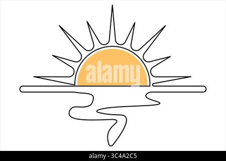 Einfaches Symbol für Sonnenuntergang in durchgehender, einzeiliger minimalistischer Kunst isoliert Stock Vektor
