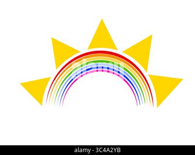 Logo Regenbogen und Sonne. Handgezeichnet. Nicht AI, Vektorillustration Stock Vektor