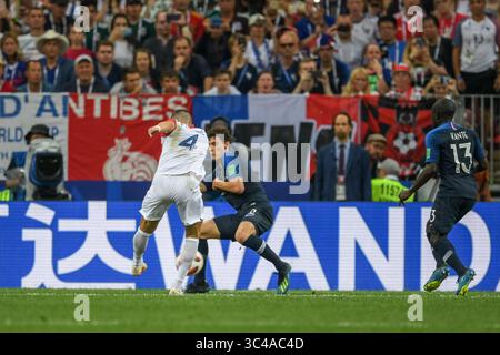 15. Juli 2018: Ivan Perisic aus Kroatien erzielte im Luschniki-Stadion während des Endspiels zwischen Franziskus und Kroatien während der Weltmeisterschaft 2018 in der 28-minütigen Runde 1-1 Treffer. Ulrik Pedersen/CSM(Kreditbild: &Copy; Ulrik Pedersen/CSM via ZUMA Wire) Stockfoto