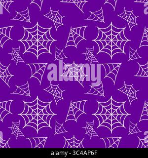 Nahtloses Vektormuster aus handgezeichneten weißen Spinnweben auf einem leuchtend violetten Hintergrund, ideal für Halloween-Designs und gruselige Herbstprojekte Stock Vektor