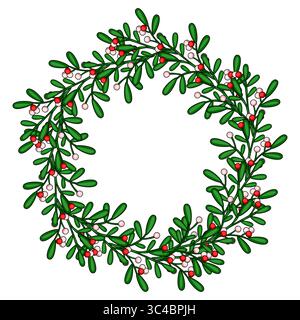 Festliches Weihnachtsvektorkranz Design mit Mistelzweigen mit roten und rosa Beeren, perfekt für Weihnachtskarten, Einladungen und saisonale de Stock Vektor