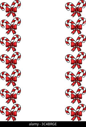 Festliches Weihnachtsvektorranddesign mit einem sich wiederholenden Muster von Bonbons, die mit roten Schleifen gebunden sind, perfekt für Weihnachtskarten und Einladungen. Stock Vektor