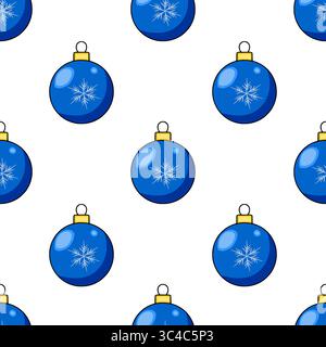 Nahtloses Vektormuster von blauen Weihnachtskugeln mit Schneeflocken, perfekt für festliche Winterdesigns und Urlaubshintergründe. Stock Vektor