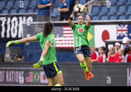 26. Juli 2018: Kansas City, Kansas, Vereinigte Staaten – Kansas City, KS – 26. Juli 2018: Australien besiegte Brasilien 3-1 beim Turnier der Nationen im Children's Mercy Park. (Kreditbild: © Brad Smith/ISIPhotos via ZUMA Wire) Stockfoto