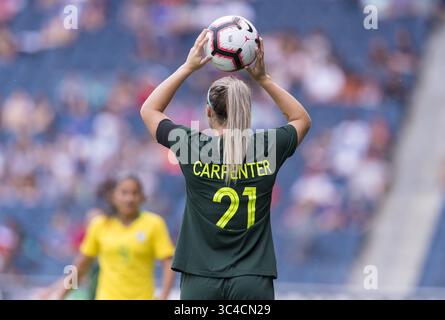 26. Juli 2018: Kansas City, Kansas, Vereinigte Staaten – Kansas City, KS – 26. Juli 2018: Australien besiegte Brasilien 3-1 beim Turnier der Nationen im Children's Mercy Park. (Kreditbild: © Brad Smith/ISIPhotos via ZUMA Wire) Stockfoto