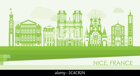 Grüne Skyline Panorama der Stadt Nizza, Frankreich - Vektorillustration Stock Vektor