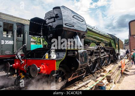 Blick auf den Flying Scotsman in Steam an der Severn Valley Railway in Bridgnorth als Leihgabe des National Railway Museum Stockfoto