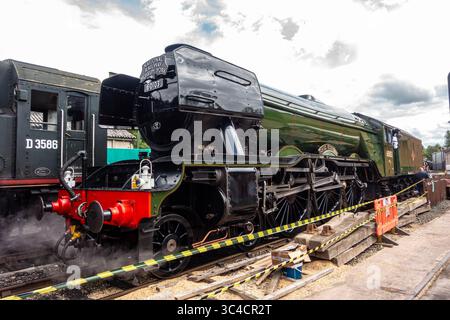 Blick auf den Flying Scotsman in Steam an der Severn Valley Railway in Bridgnorth als Leihgabe des National Railway Museum Stockfoto