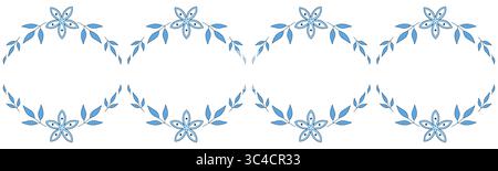 Blaue Blätter und Blumen. Blumenbögen. Romantische Vintage-Illustration auf weißem Hintergrund. Niedliche, anmutige Sommerdekoration Stock Vektor