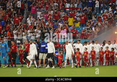 31. Juli 2018 - Miami Gardens, FL, USA - Spieler von Real Madrid und Manchester United spielen am Dienstag, den 31. Juli 2018 im Hard Rock Stadium in Miami Gardens, Florida. Manchester United gewann mit 2:1. (Bild: © David Santiago/TNS via ZUMA Wire) Stockfoto