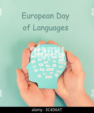 Europäische Sprachen, Wort Hallo in verschiedenen Sprachen in Europa, Konzept der mehrsprachigen Wirtschaft und Gemeinschaft, Mehrsprachigkeit in der EU Stockfoto