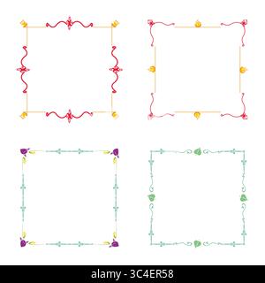 Quadratische Rahmen im Blumendesign. Dekorative Kantendetails. Verspieltes, kunstvolles Styling. Stock Vektor