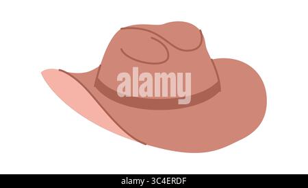 Cowboyhut mit Band. Kopf Mode Accessoire Kappe mit breiter Krempe Kleidung technische Illustration. Vektor-Kopfbedeckung für Männer, Frauen, Unisex-Stil, flache Vorlage CAD-Modell Skizze Umriss isoliert Stock Vektor
