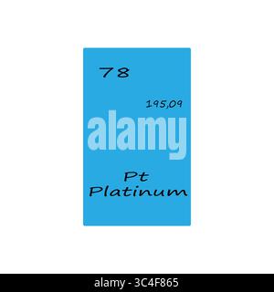 Platin-Element-Abbildung. 78 Atomzahl. Chemisches Symbol PT. Blauer Vektorhintergrund. Stock Vektor