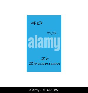 Abbildung des Zirkoniumelements. 40 Atomzahl. Chemisches Symbol ZR. Blauer Vektorhintergrund. Stock Vektor
