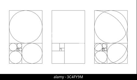 Goldenes Verhältnis Harmony Proportionen vertikale Vorlage. Fibonacci-Nummern gesetzt. Fibonacci-Arrays. Stock Vektor
