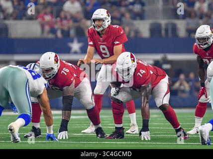 26. August 2018: Der Quarterback der Arizona Cardinals Sam Bradford #9 startet während eines Fußballspiels der Arizona Cardinals und der Dallas Cowboys im AT&T Stadium in Arlington, TX Arizona besiegte Dallas 27-3 Albert Pena/CSM (Credit Image: &Copy; Albert Pena/CSM via ZUMA Wire) Stockfoto