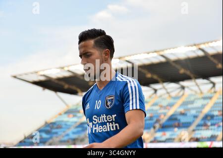 29. August 2018 - San Jose, Kalifornien, Vereinigte Staaten - San Jose, CA - Mittwoch, 29. August 2018: Jahmir Hyka vor einem Spiel der Major League Soccer (MLS) zwischen den San Jose Erdbeben und dem FC Dallas im Avaya Stadium. (Kreditbild: © John Todd/ISIPhotos via ZUMA Wire) Stockfoto