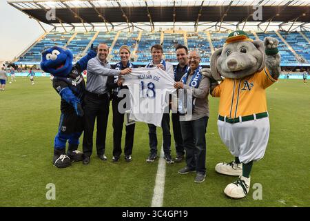 29. August 2018 - San Jose, Kalifornien, Vereinigte Staaten - San Jose, CA - Mittwoch, 29. August 2018: San Jose Earthquakes vor einem Spiel der Major League Soccer (MLS) zwischen den San Jose Earthquakes und dem FC Dallas im Avaya Stadium. (Kreditbild: © John Todd/ISIPhotos via ZUMA Wire) Stockfoto