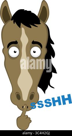 Vektor-Illustration Charakter Gesicht Pferd Cartoon, bittet um Stille mit dem Zeigefinger der Hand Stock Vektor