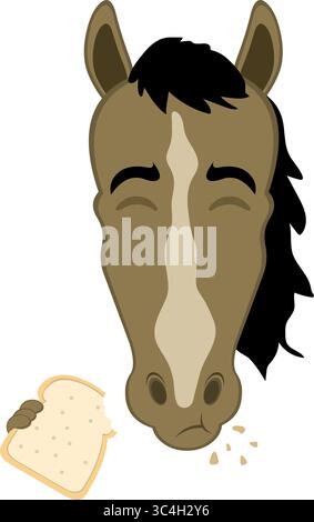 Vektor-Illustration Charakter Gesicht Pferd Cartoon, essen eine Scheibe Brot Stock Vektor
