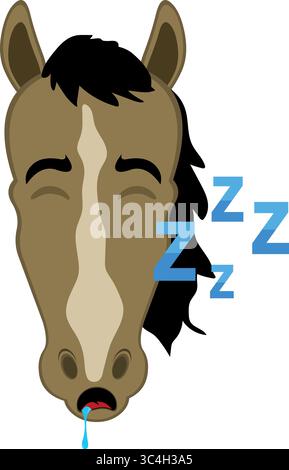 Vektor-Illustration Charakter Gesicht Pferd Cartoon, mit ihrem Mund offen schlafen, schnarchen und sabbern Stock Vektor